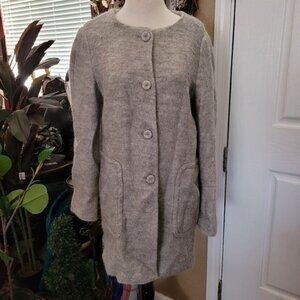 ZARA Jacket medium Womens Brown Mushroom Mohair Wool Button Up Pea Coat Modern